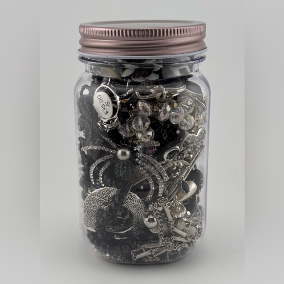 Jewelry - Assorted Silver and Black Jewelry Jar